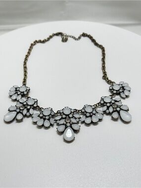 Gold, Translucent White and Clear Crystal Necklace